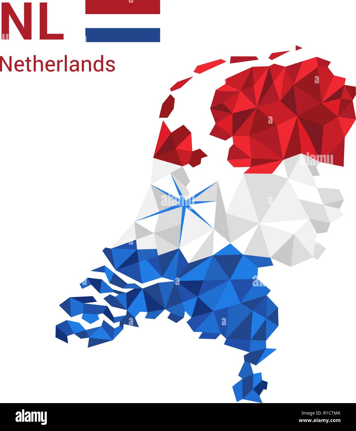 Paesi Bassi bandiera mappa in poligonale stile geometrico. Illustrazione Vettoriale