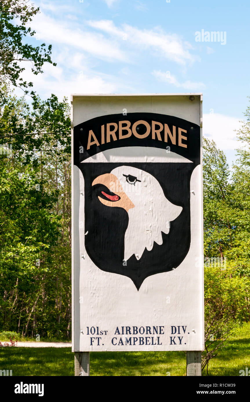 Insegne di noi 101st Airborne Division, Screaming Eagles, basata a Fort Campbell, Kentucky. Foto Stock
