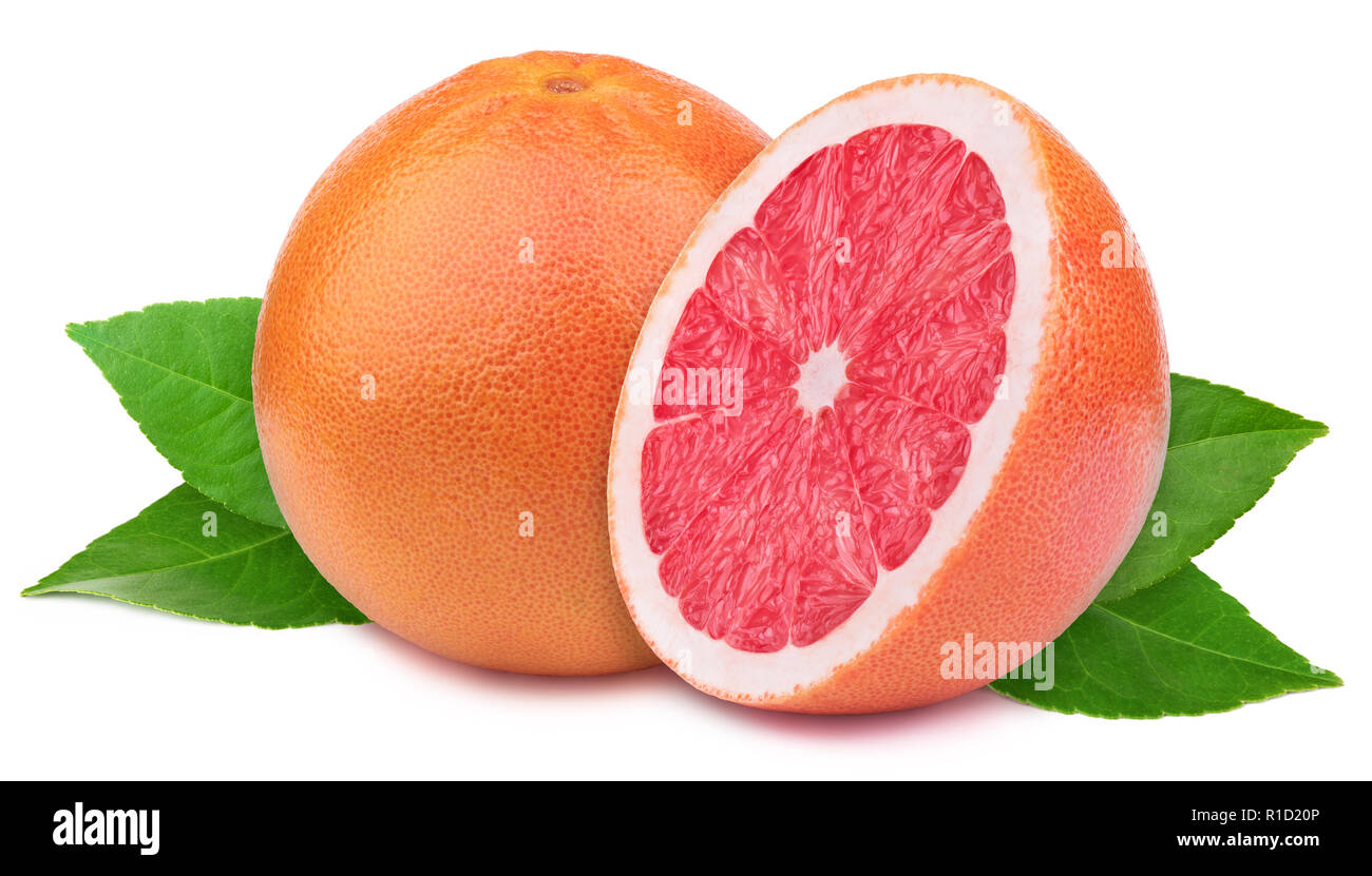 Pompelmo con fetta isolato su bianco Foto Stock
