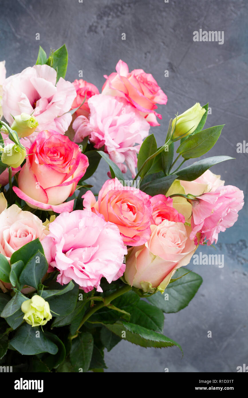 Freschi di fiori di rosa su grigio Foto Stock
