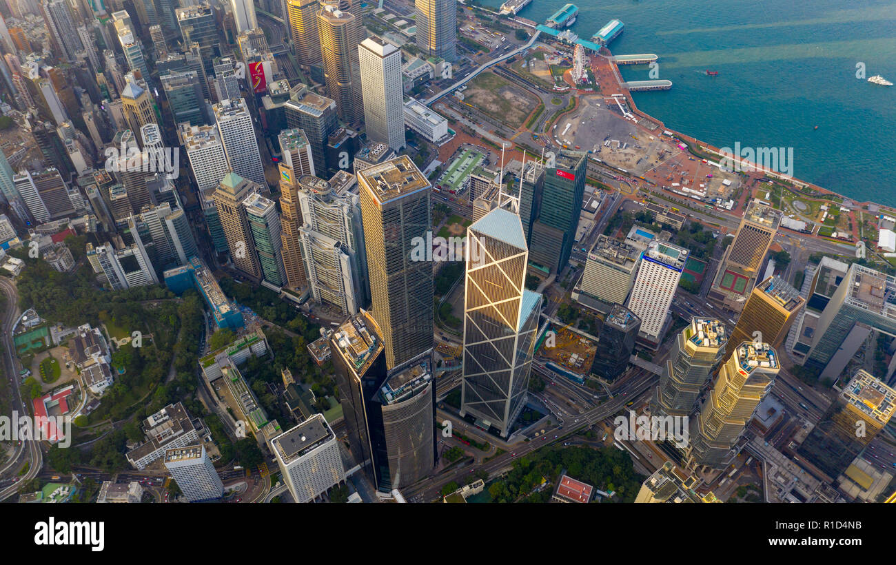 Vista aerea della Banca di Cina edificio e Admiralty, Hong Kong Foto Stock