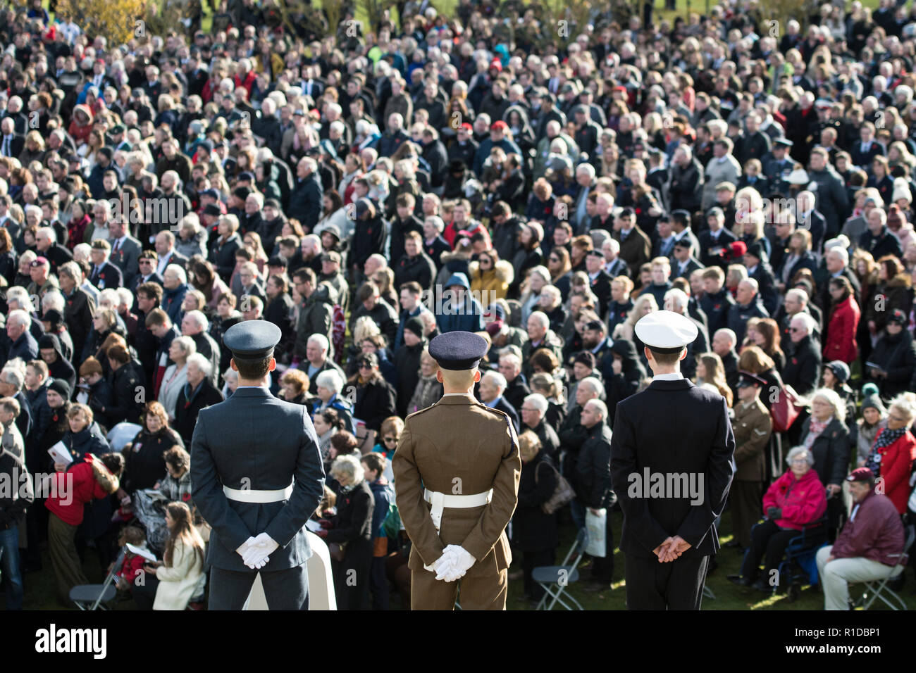 Staffordshire, Regno Unito. 11 Novembre 2018 - un armistizio 100 evento commemorativo è tenuto presso il National Memorial Arboretum. Il Duca e la Duchessa di Gloucester frequentato, tra i veterani, MPS e quelli che attualmente prestano servizio. Credito: Benjamin Wareing/Alamy Live News Foto Stock