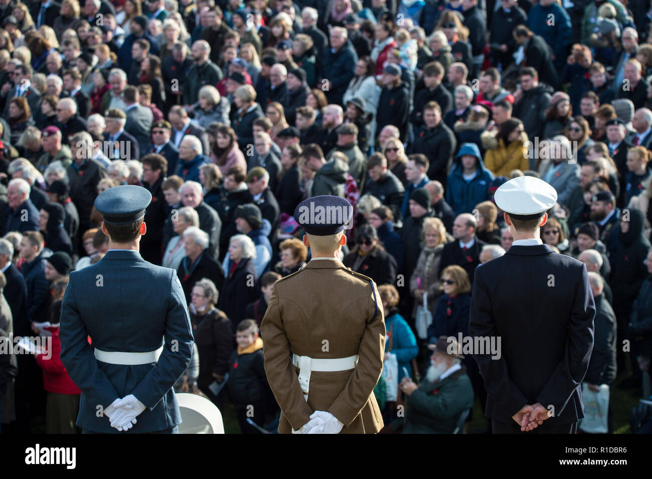 Staffordshire, Regno Unito. 11 Novembre 2018 - un armistizio 100 evento commemorativo è tenuto presso il National Memorial Arboretum. Il Duca e la Duchessa di Gloucester frequentato, tra i veterani, MPS e quelli che attualmente prestano servizio. Credito: Benjamin Wareing/Alamy Live News Foto Stock