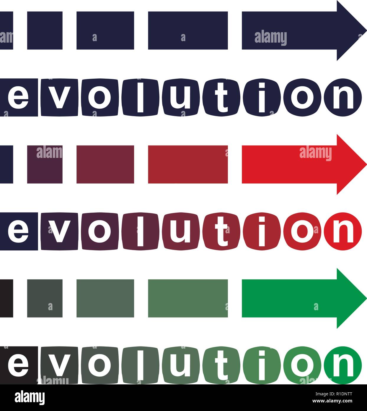 Vettore il concetto di evoluzione dal semplice al perfetto. miglioramento, la trasformazione o la freccia di crescita e i simboli geometrici. Illustrazione Vettoriale