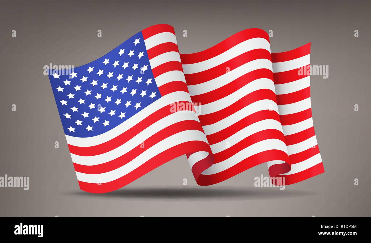 Svolazzanti e realistico sventola bandiera americana, simbolo nazionale Illustrazione Vettoriale