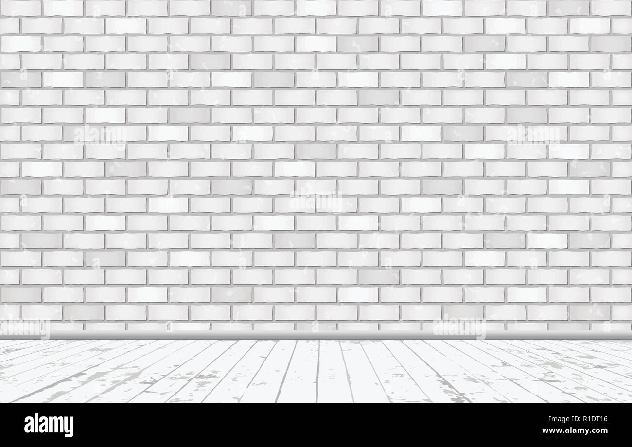 Rettangolo bianco muro di mattoni texture con pavimento in legno. Illustrazione Vettoriale. Illustrazione Vettoriale