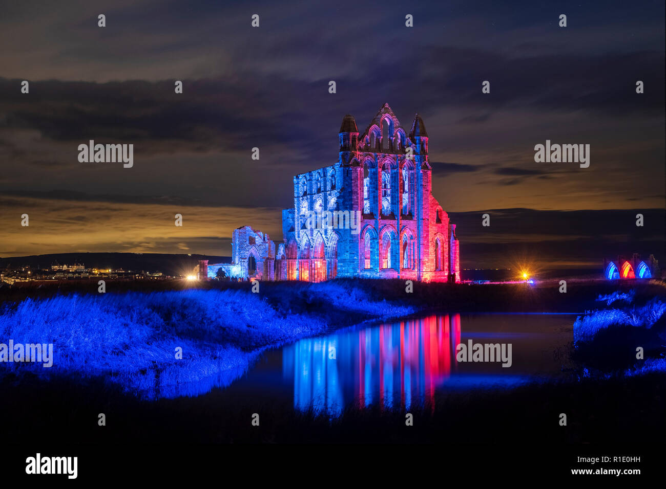 Le Luminarie a Whitby Abbey Ottobre 2018 Foto Stock