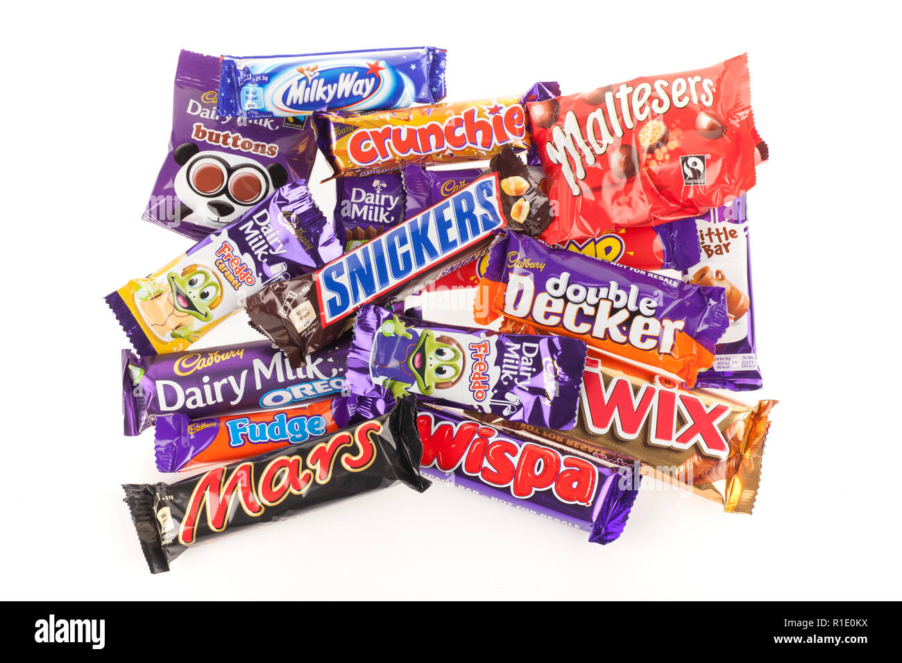 Selezione del Regno Unito barrette di cioccolato Mars e Cadbury Foto Stock