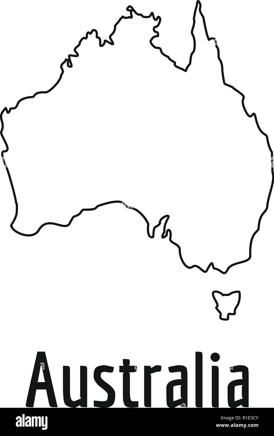 Australia mappa linea sottile. Semplice illustrazione di Australia mappa vettore isolato su sfondo bianco Illustrazione Vettoriale