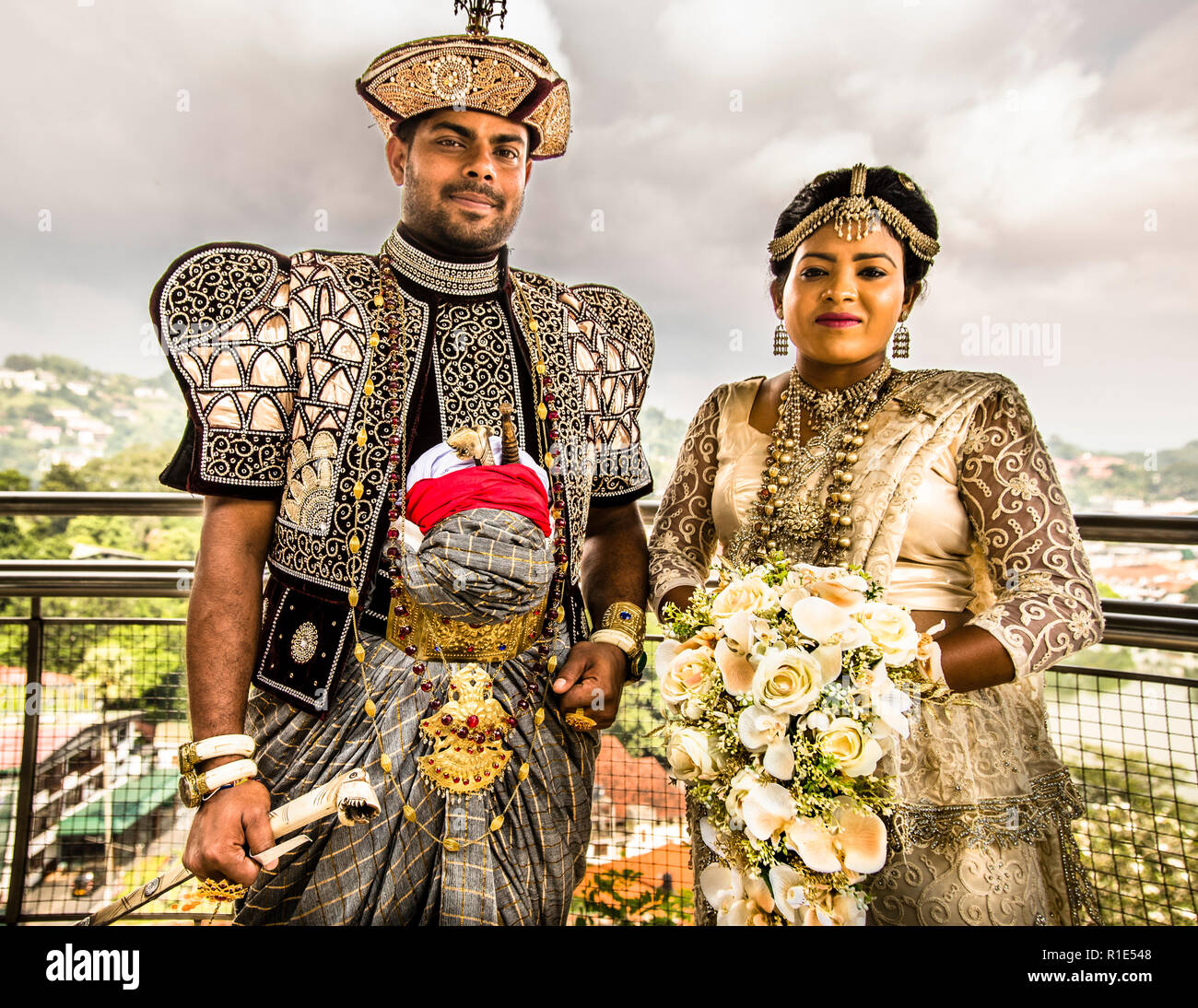 Coppia di nozze a Kandy, Sri Lanka Foto Stock