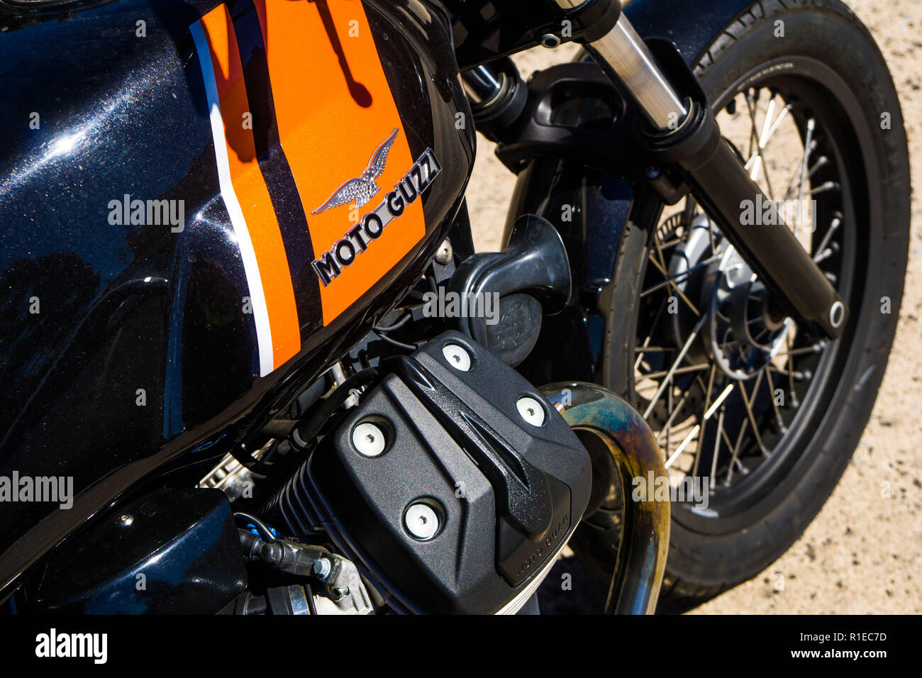 Una Moto Guzzi V7 motociclo close up Foto Stock