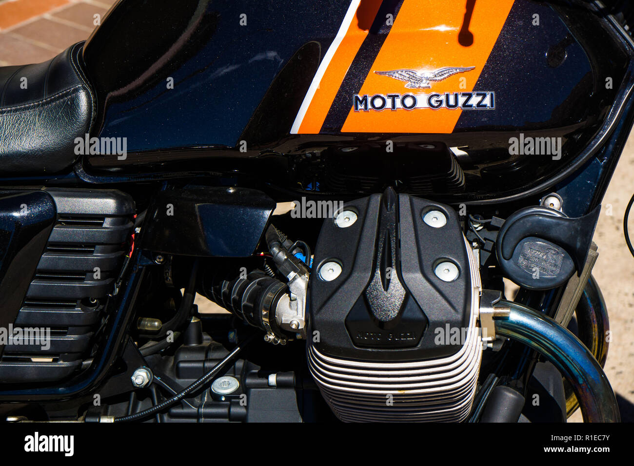 Una Moto Guzzi V7 motociclo close up Foto Stock