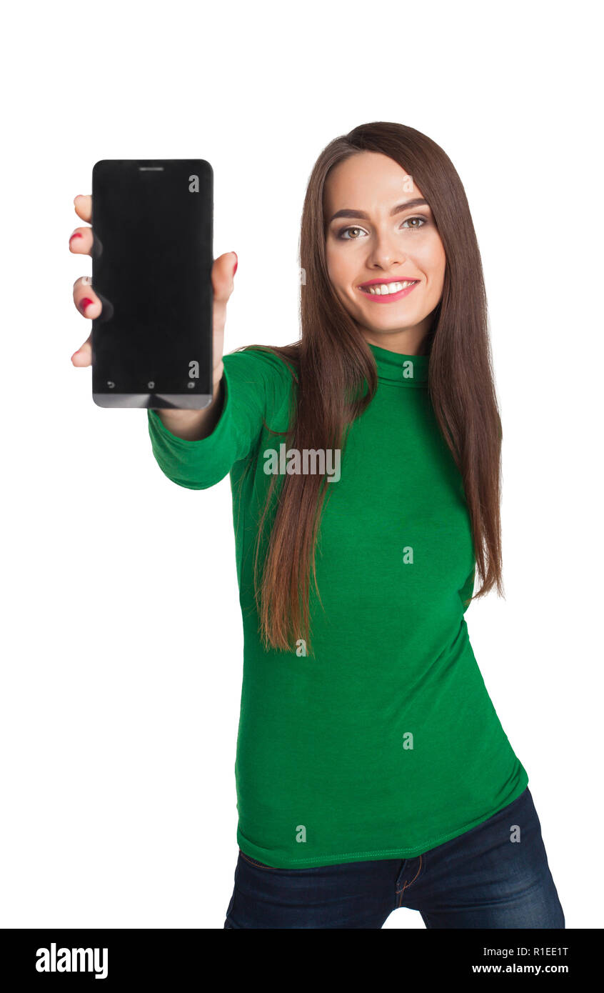 Ragazza con il telefono Foto Stock