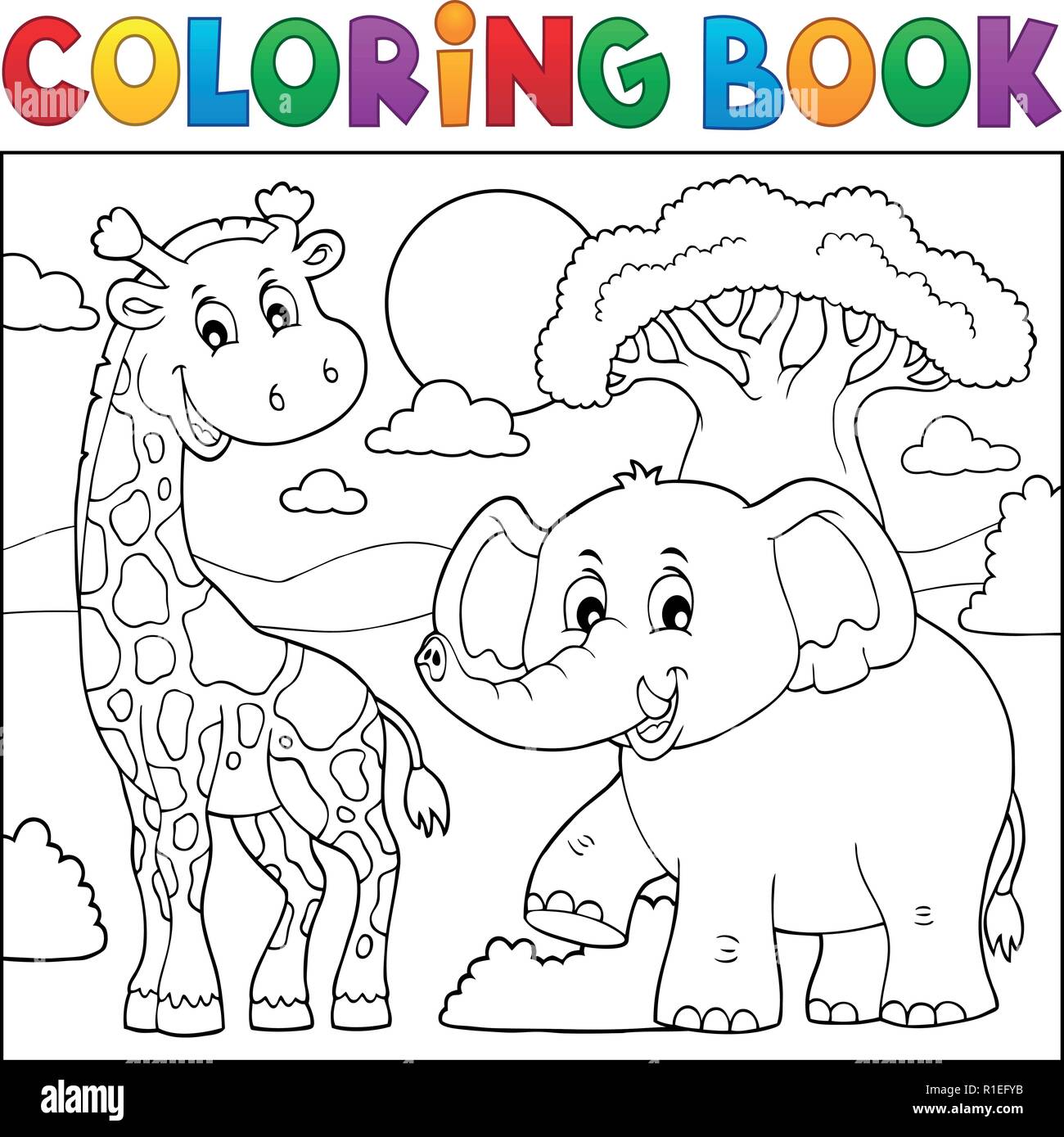 Libro da colorare natura africana tema 1 - eps10 illustrazione vettoriale. Illustrazione Vettoriale