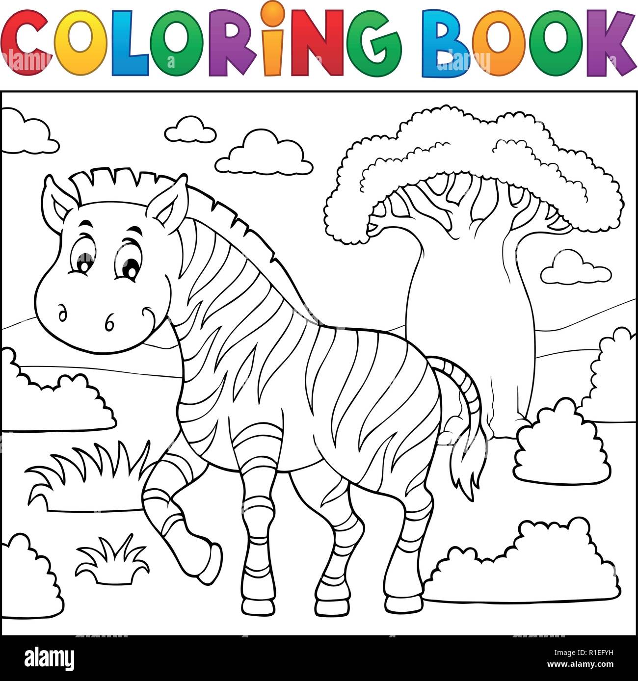 Libro da colorare natura africana tema 4 - eps10 illustrazione vettoriale. Illustrazione Vettoriale