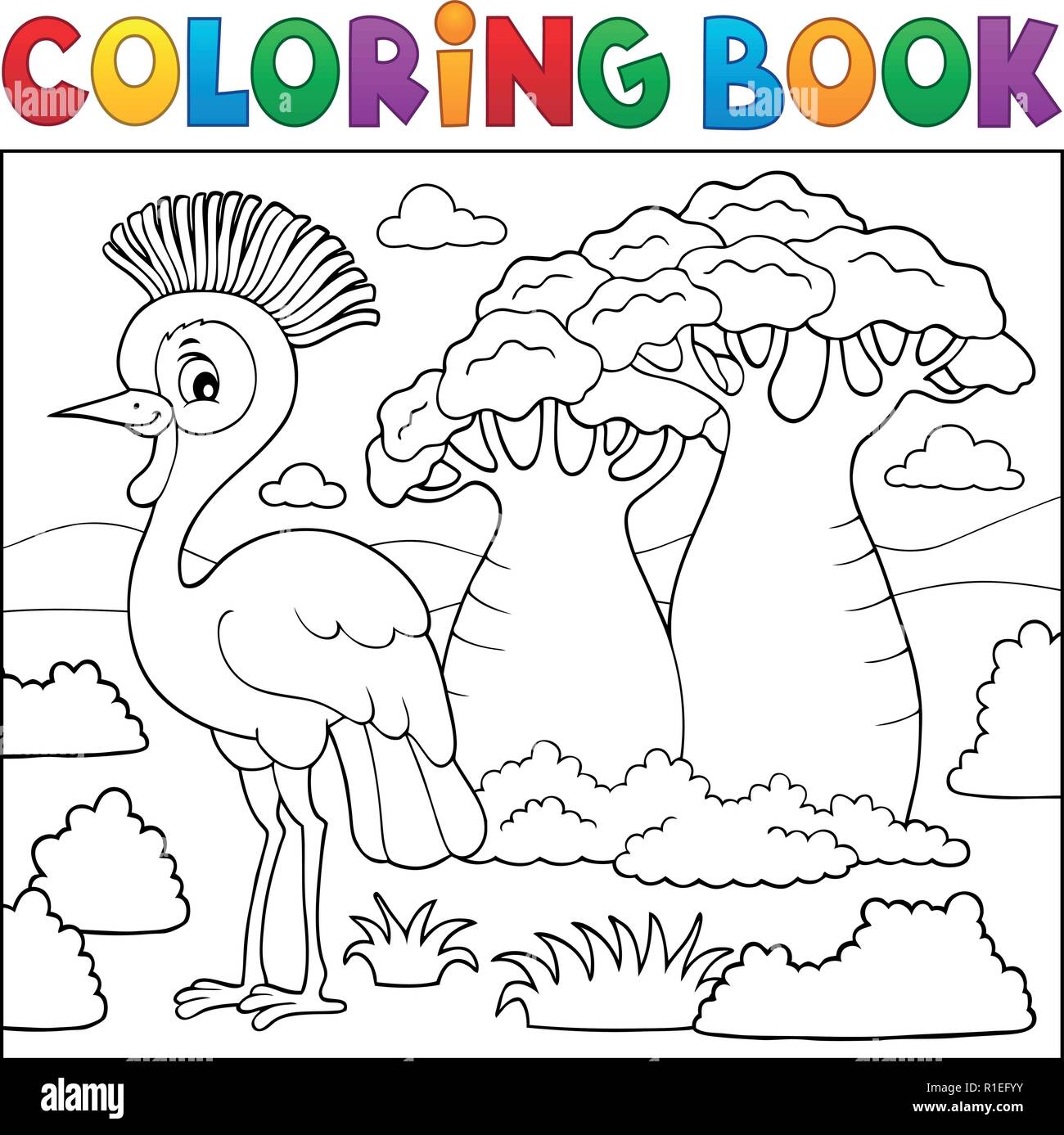 Libro da colorare natura africana tema 5 - eps10 illustrazione vettoriale. Illustrazione Vettoriale