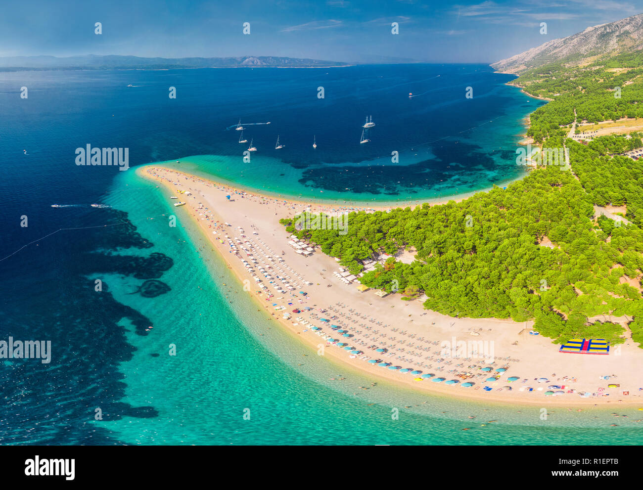 Famosa spiaggia Zlatni rat a Bol, Isola di Brac, Croazia, Europa Foto Stock
