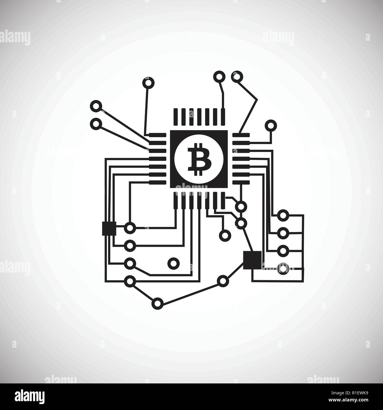 Grafica processore gpu bitcoin su sfondo bianco Illustrazione Vettoriale