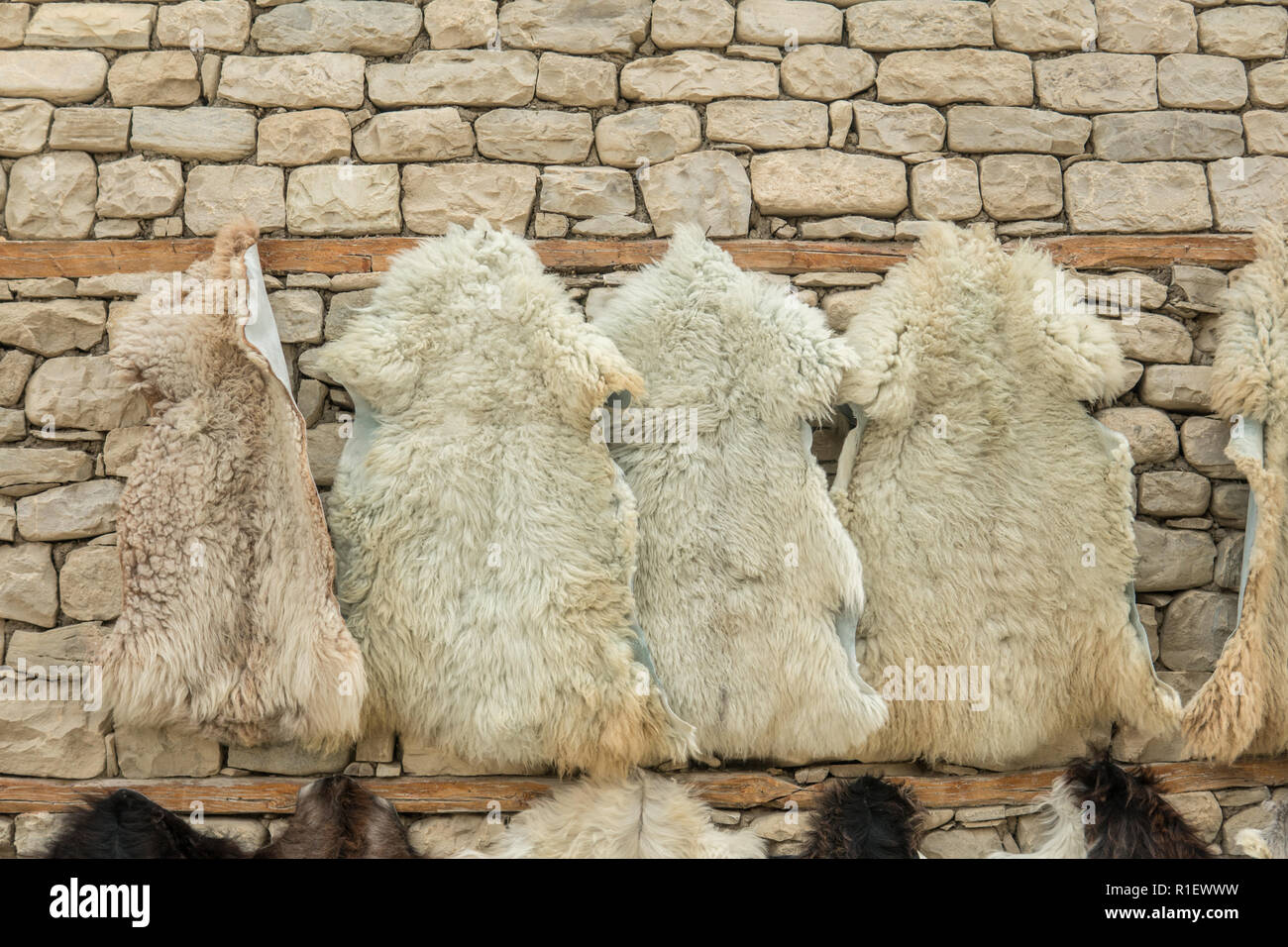 Pelo di animali impiccati fino alla vendita a un bazar asiatica. Foto Stock