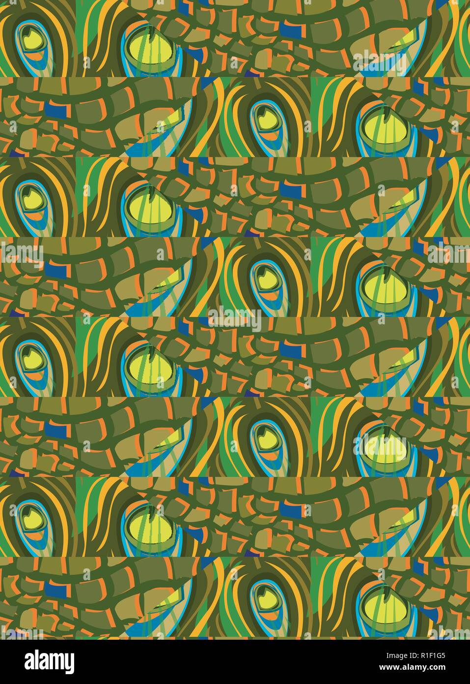 Abstract sfondo senza giunture di penne di pavone realizzato da pelle di serpente Illustrazione Vettoriale