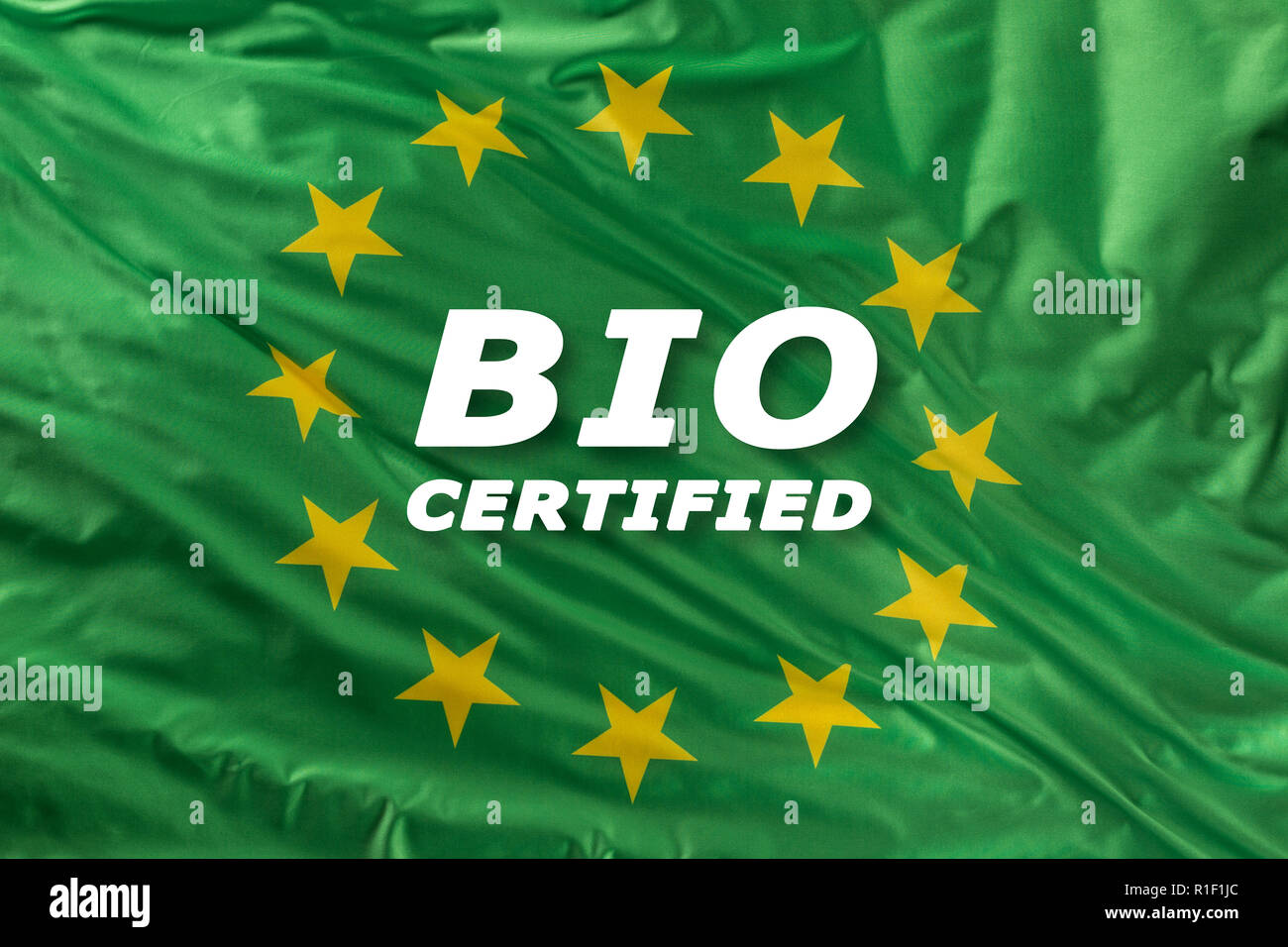Verde bandiera dell'Unione europea come un marchio di organico bio cibo o di ecologia. Foto Stock