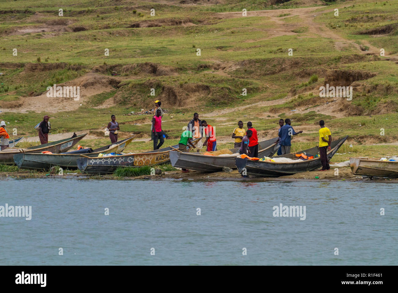 Pescatori sul Nilo Foto Stock