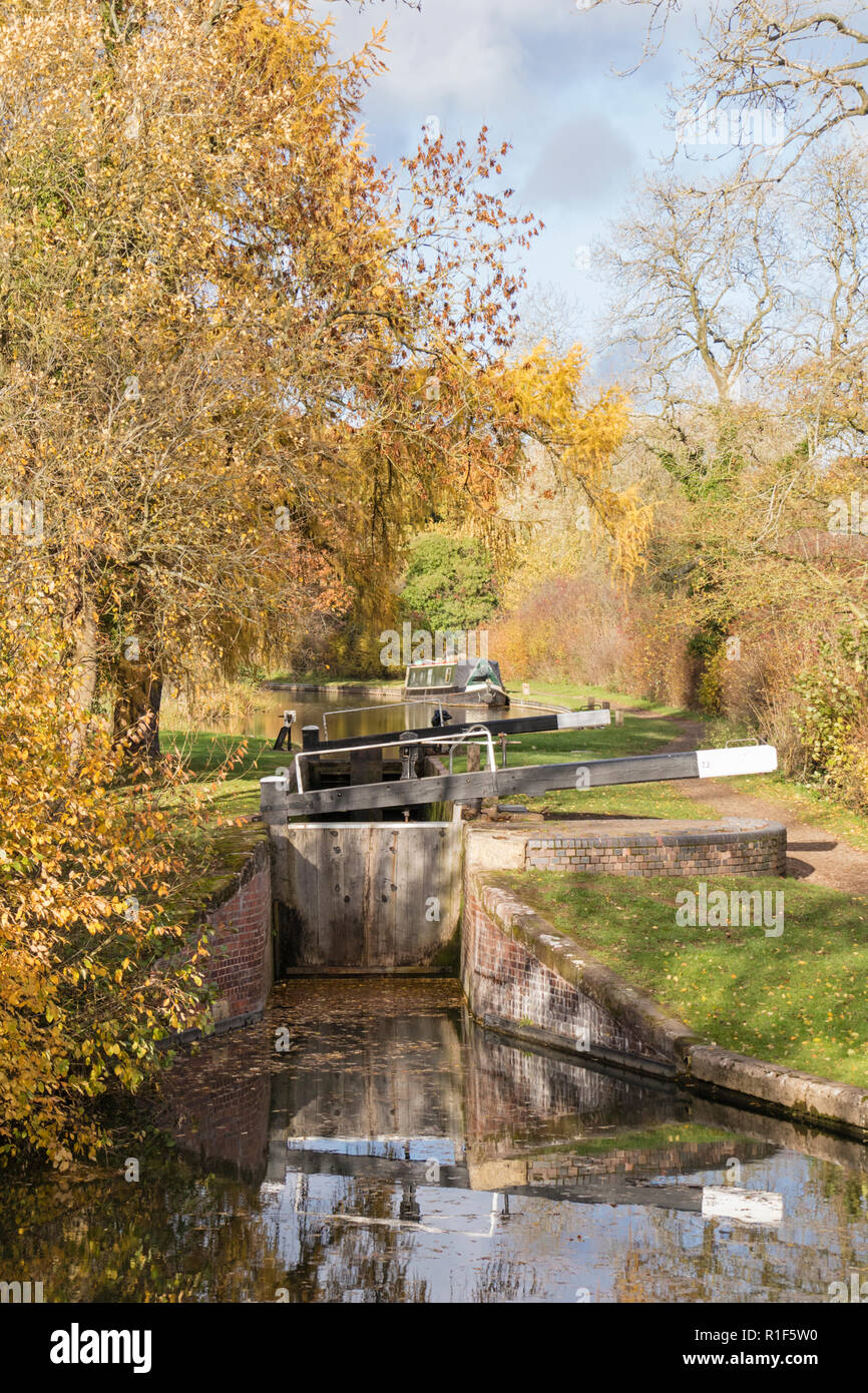 Autunno in Stratford upon Avon Canal tra Lapworth e Lowsonford, Warwickshire, Inghilterra, Regno Unito Foto Stock