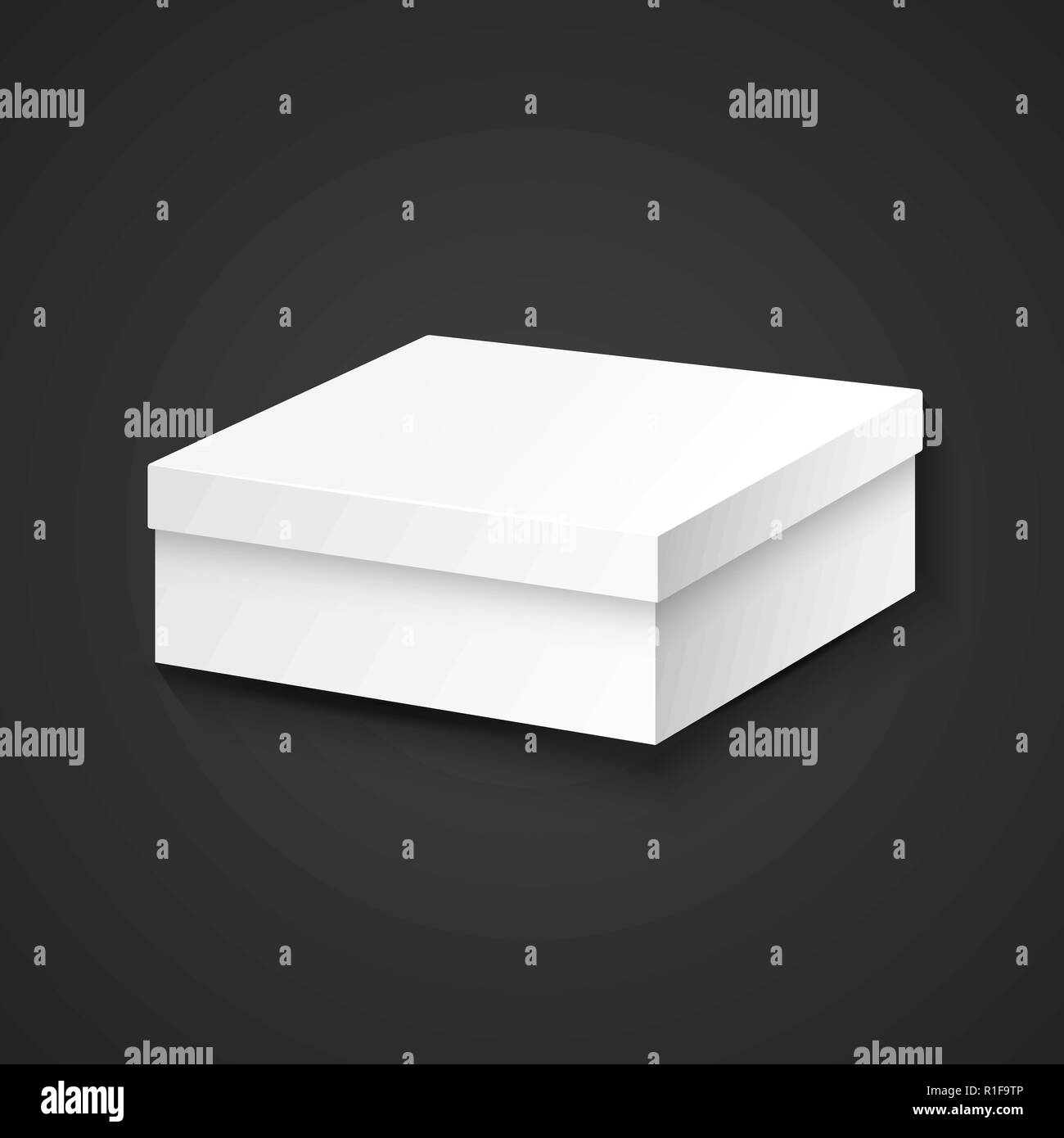 Bianco di vettore mock up carta bianca a bassa piazza coperta confezione scatola di cartone con coperchio illustrazione realistici con modello shadow design isolato sul buio Illustrazione Vettoriale