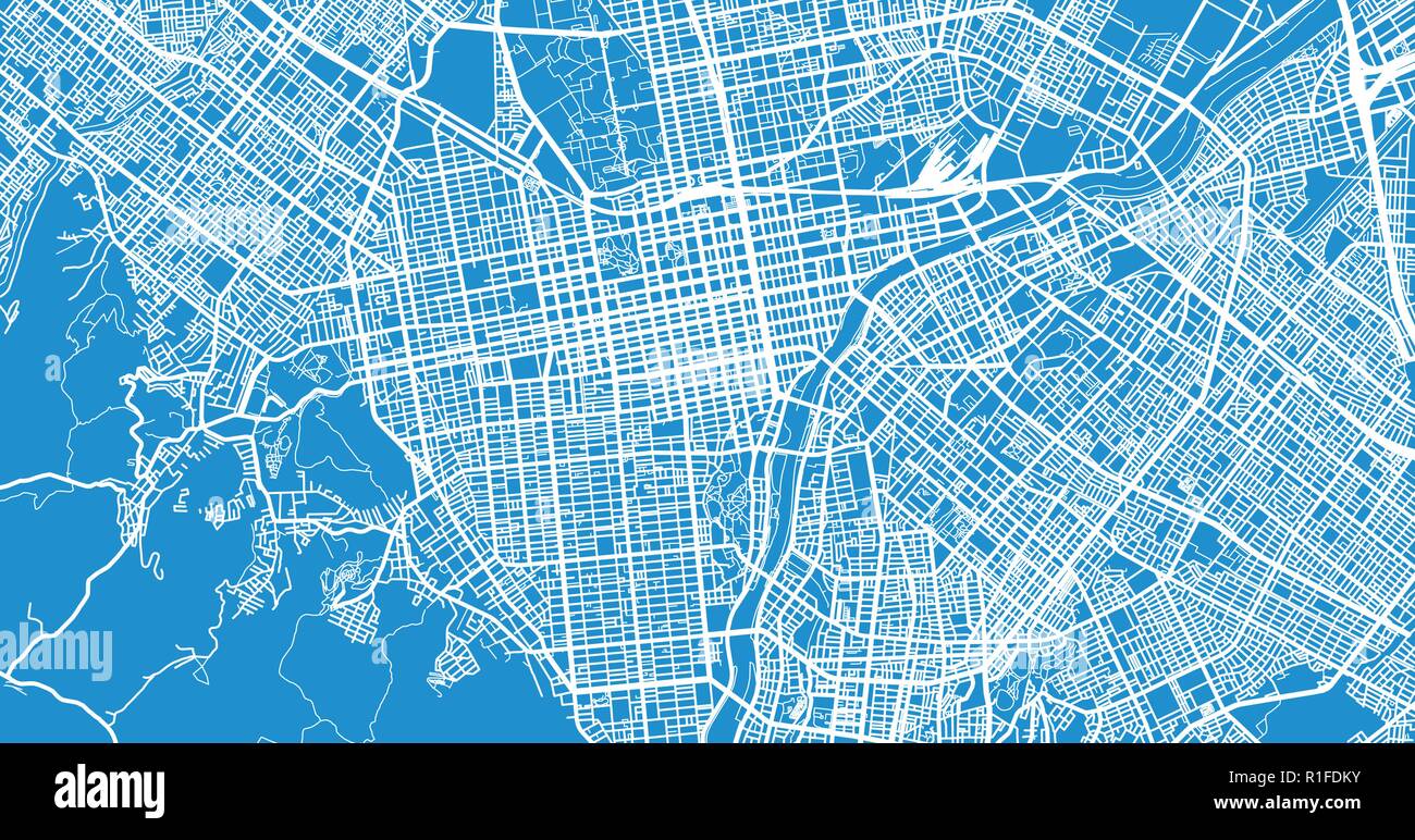 Vettore urbano mappa della città di Sapporo, Giappone Illustrazione Vettoriale