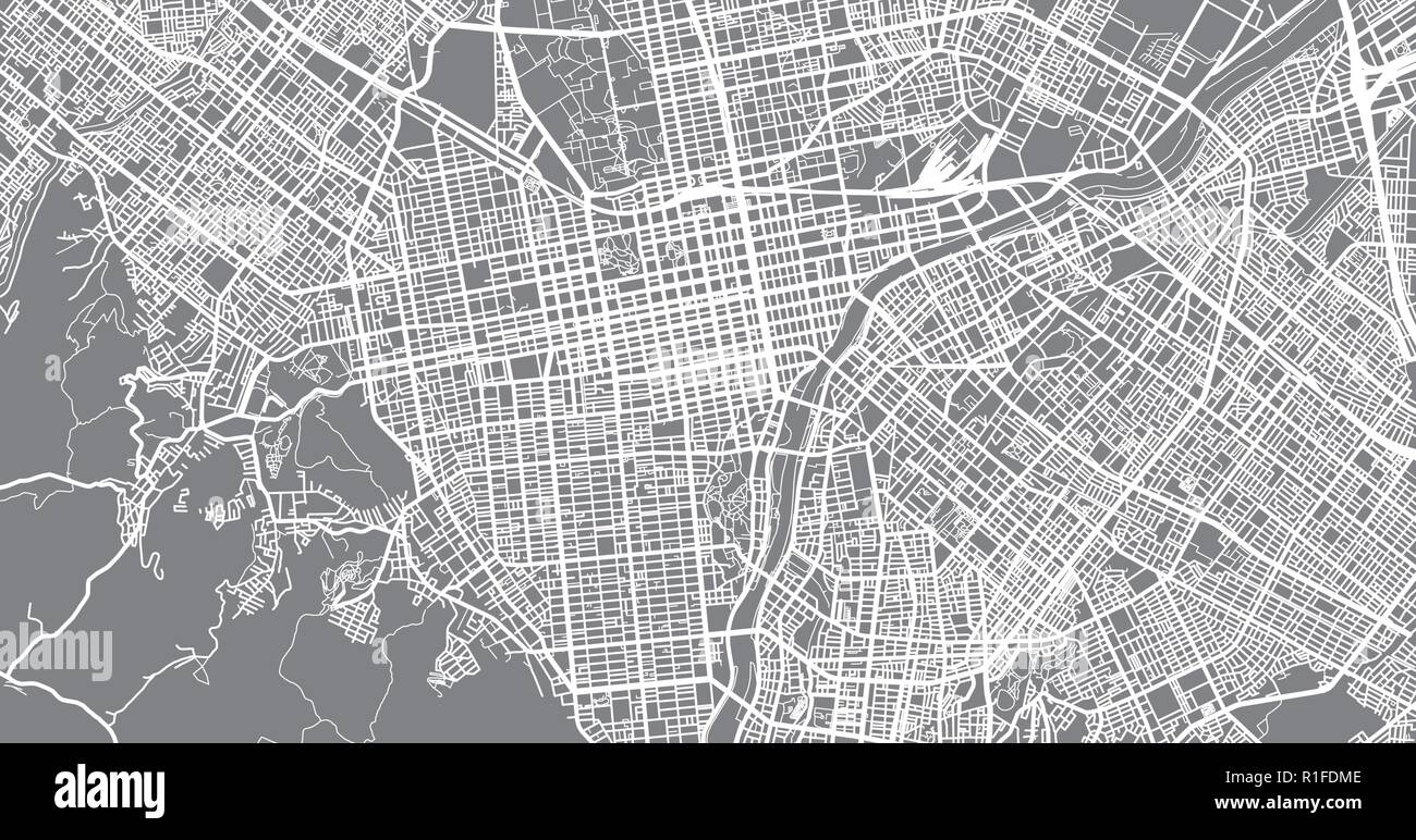 Vettore urbano mappa della città di Sapporo, Giappone Illustrazione Vettoriale