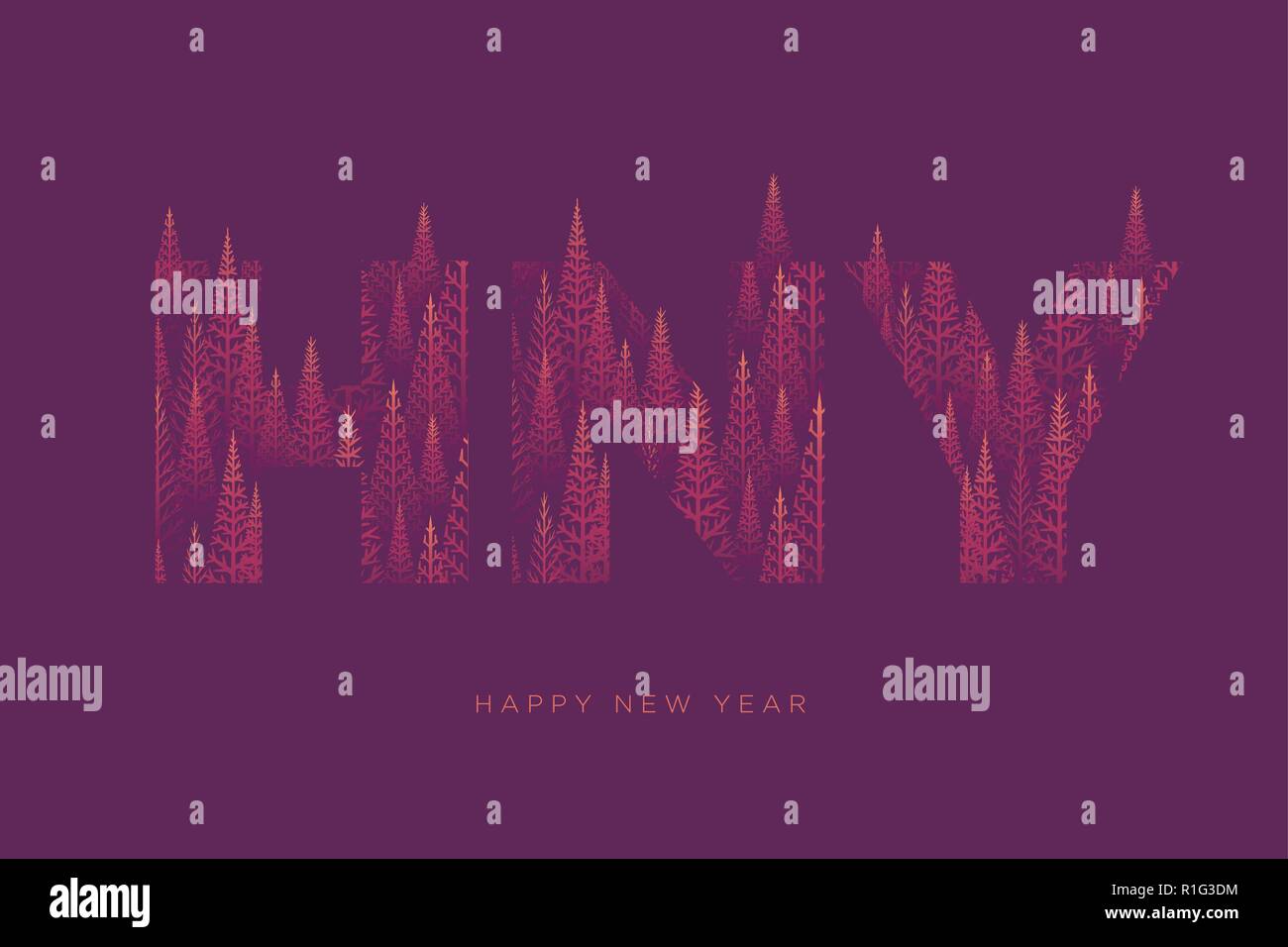 Vector HNY lettere con la foresta di pini illustrazione per la felice anno nuovo. Abstract vector pattern. Illustrazione Vettoriale