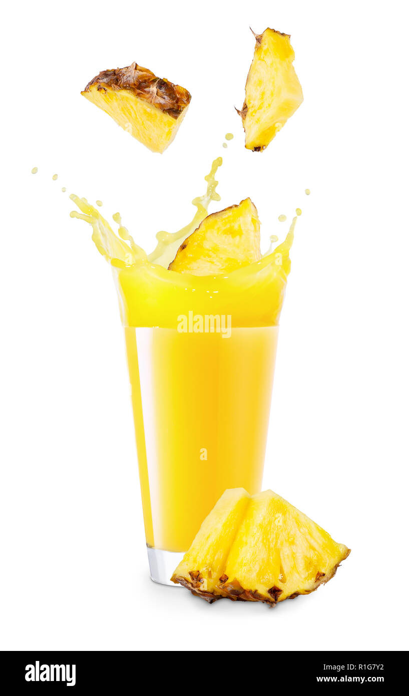 Bicchiere di spruzzi di succo d'ananas Foto Stock