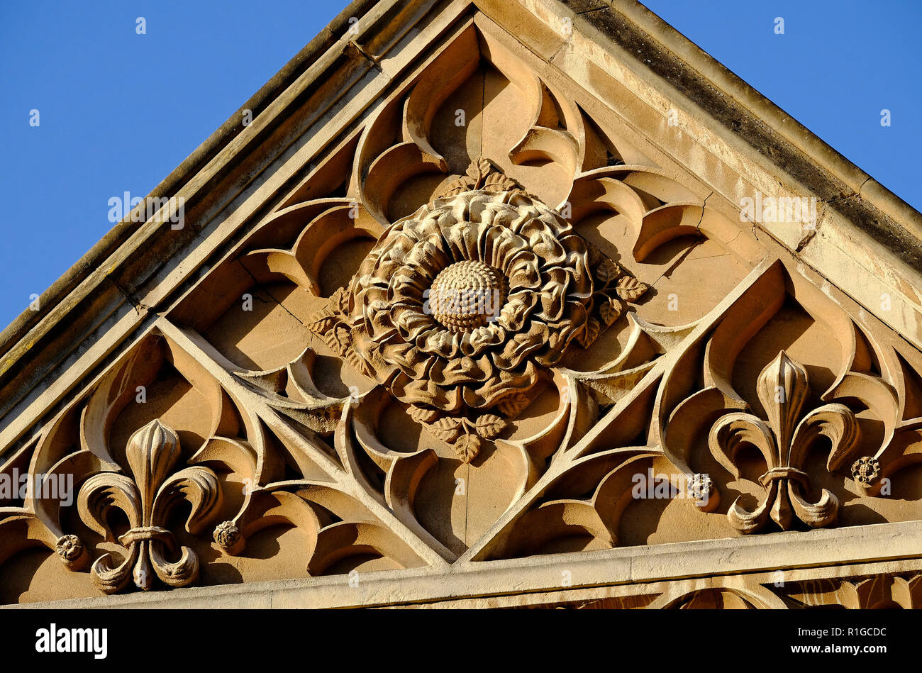 Dettagli architettonici, King's College, Università di Cambridge, Inghilterra Foto Stock
