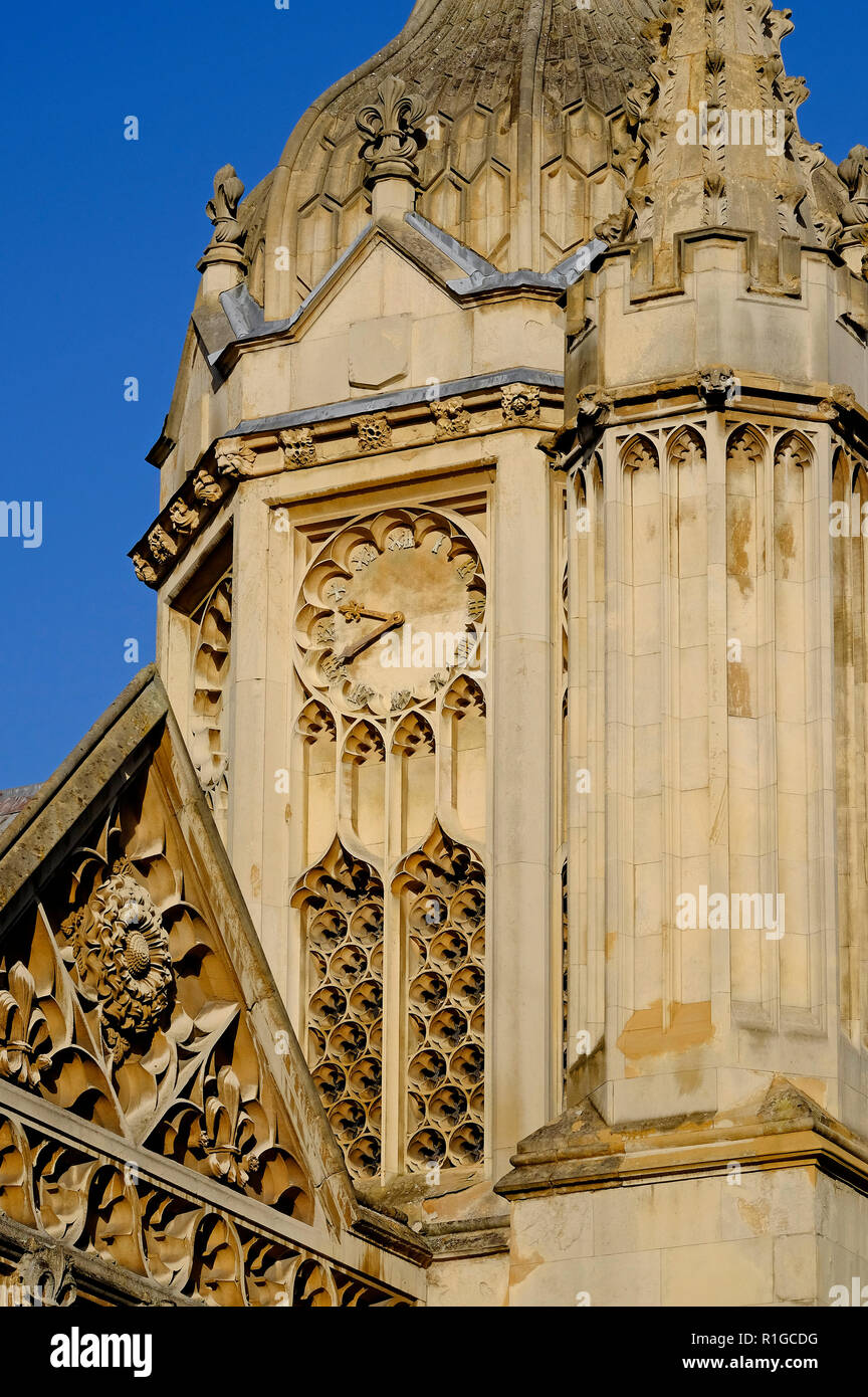 Dettagli architettonici, King's College, Università di Cambridge, Inghilterra Foto Stock