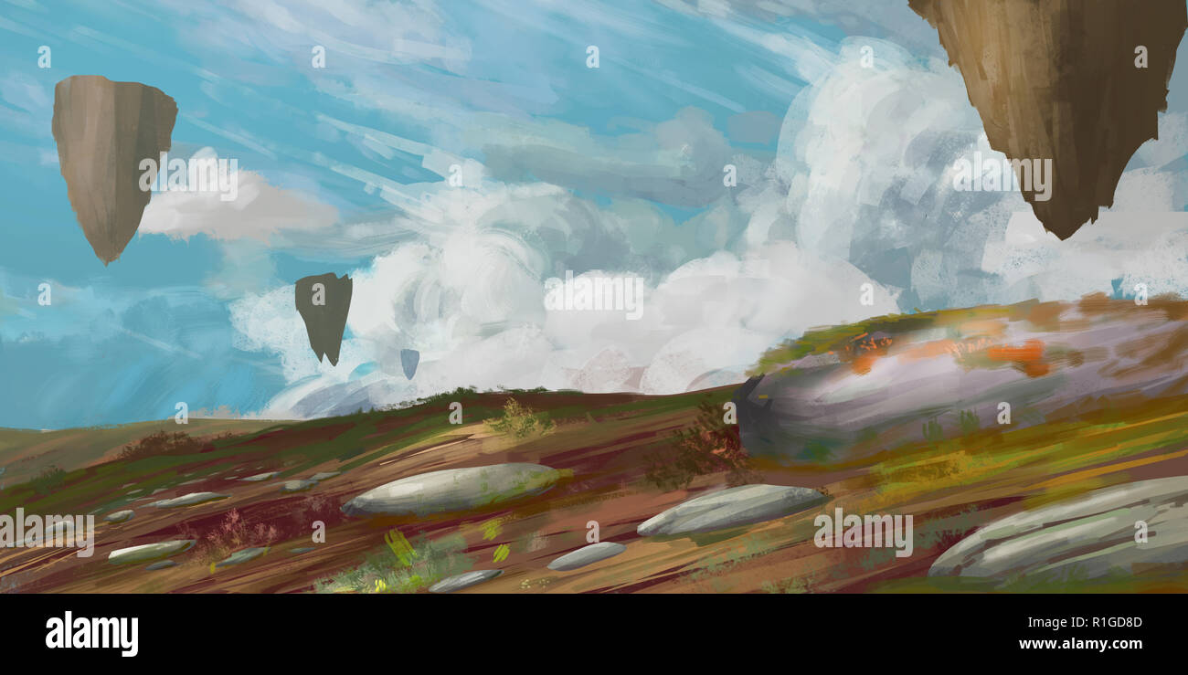 Autunno Hill. SpitPaint. Concept Art. Fast disegni. Schizzo di vernice. Stile realista. Video Gioco Digital CG Artwork, concetto illustrazione, realistici carrello Foto Stock