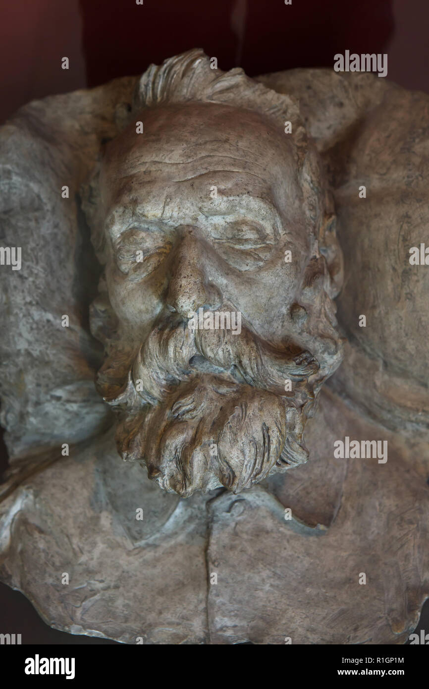 Victor Hugo sul letto di morte il 23 maggio 1885. Scultura di scultore francese Jules Dalou (1885) sul display al Musée d'Orsay a Parigi, Francia. Foto Stock