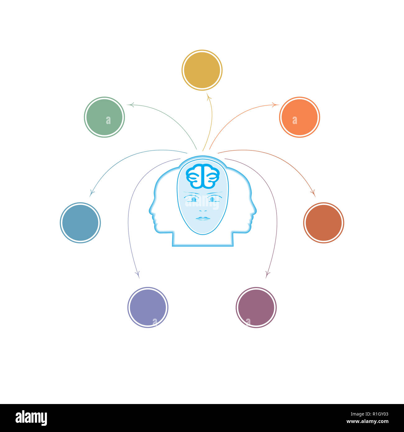 Brain storm infographics concetto per 7 opzioni. Foto Stock