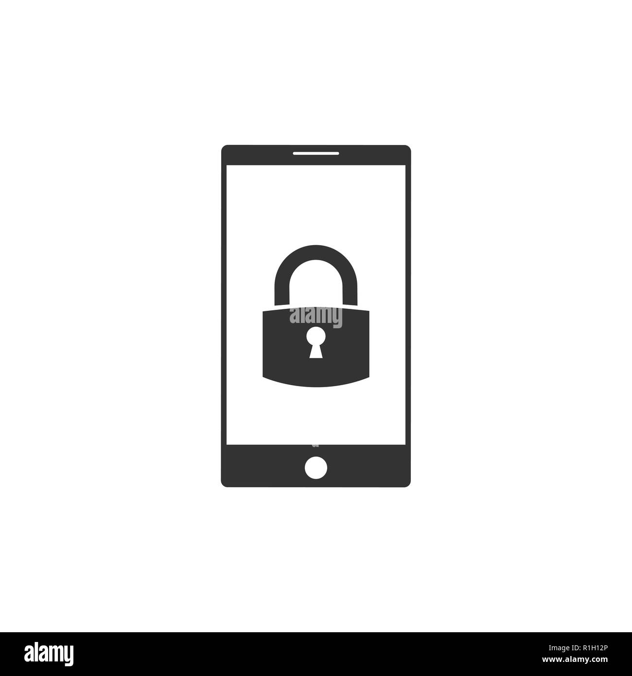 Telefono cellulare icona, protezione dati segno, serratura con protezione. Vettore Illustrazione Vettoriale