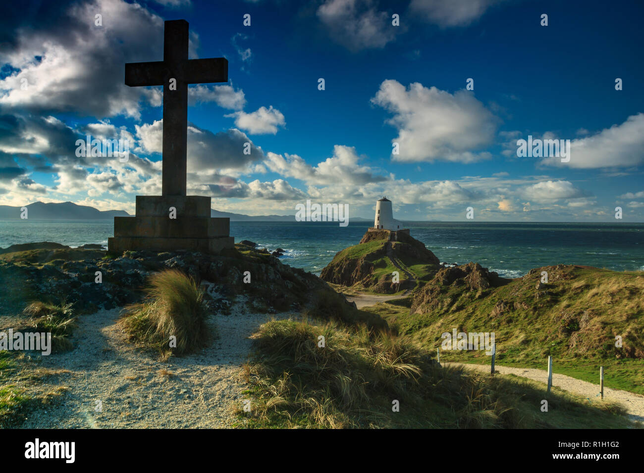 Twr Mawr faro, Ynys Llanddwyn, Anglesey, Galles Foto Stock