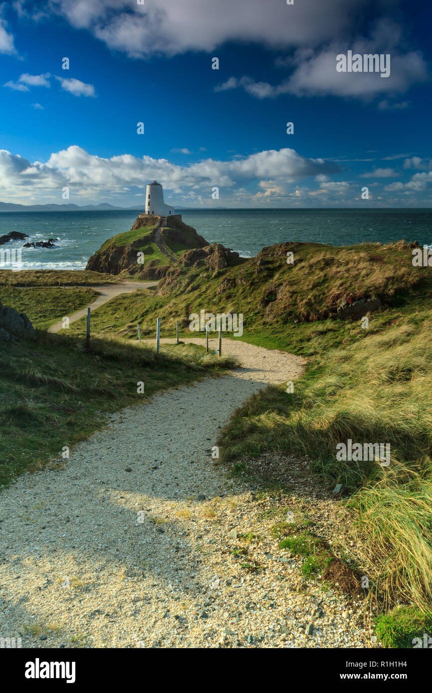 Twr Mawr faro, Ynys Llanddwyn, Anglesey, Galles Foto Stock