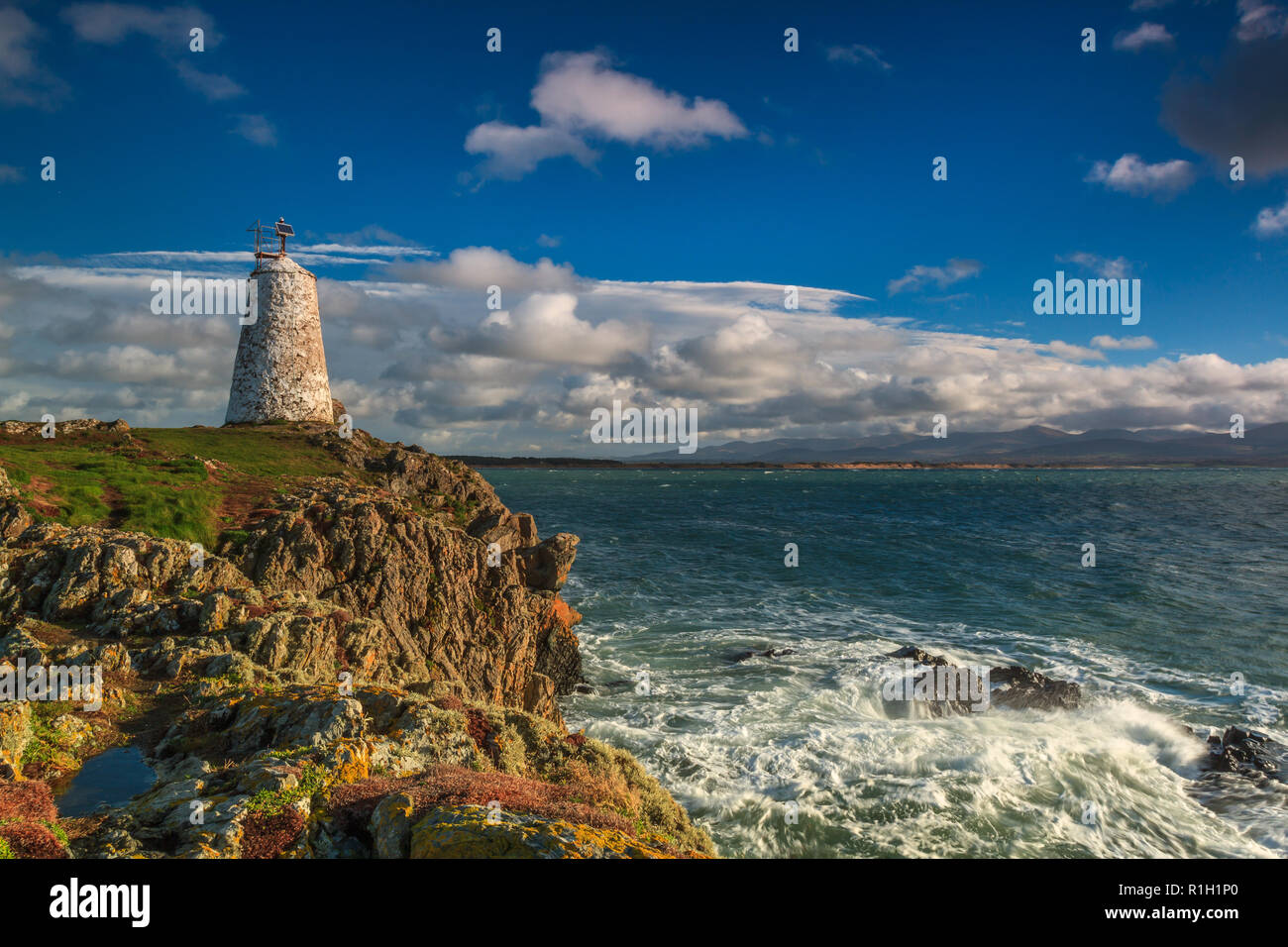 Twr Bach faro, Ynys Llanddwyn, Anglesey, Galles Foto Stock