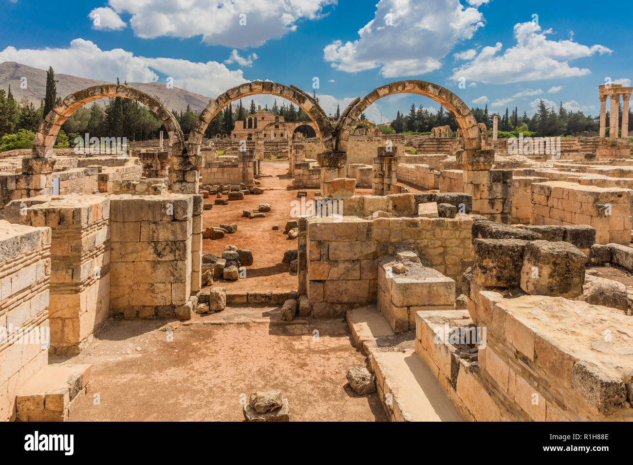 Rovine di Umayyad Aanjar (Anjar) nella valle di beeka Libano medio oriente Foto Stock