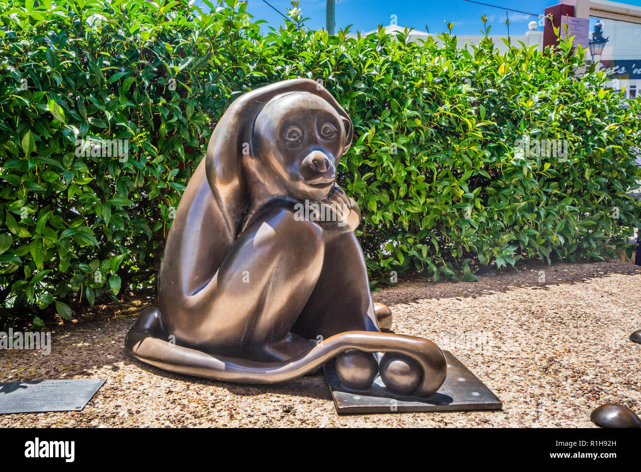 La scimmia di ottone scultura a Stanthorpe centrale del Post Office Square da Chris Humphrey è ispirata dal fatto che il sud est Queensland countr Foto Stock