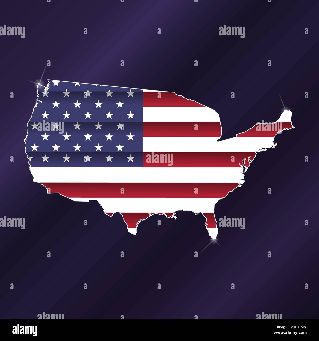 Stati Uniti d'America map silhouette con bandiera all'interno Illustrazione Vettoriale