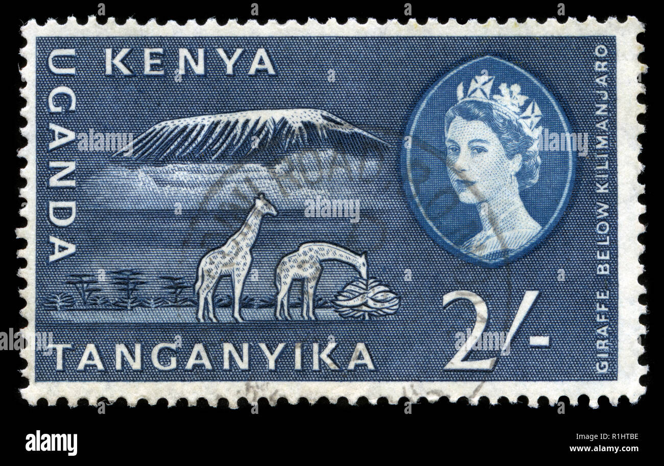 I francobolli da British East Africa (Kenya, Uganda, Tanganika) nella Flora e Fauna e paesaggi, serie 1960 Foto Stock