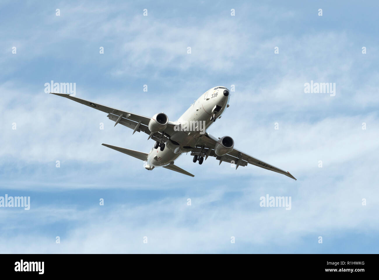 BOSSIER CITY, LA., U.S.A, OCT. 22, 2018: U.S. Navy P-8un Boeing Poseidon anti-sommergibile aeromobile si avvicina Barksdale Air Force Base. Foto Stock