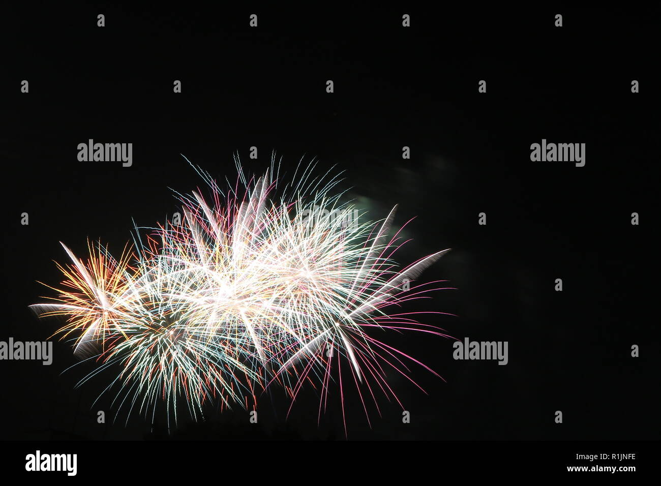 Fuochi d'artificio esplodere durante un festival dei fuochi d'artificio, Tokyo, Giappone Foto Stock