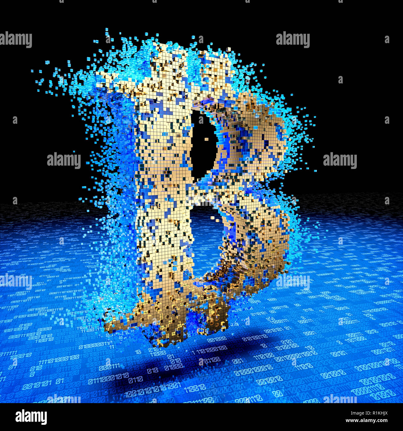 3D rendering di golden bitcoin sullo sfondo del simbolo Foto Stock