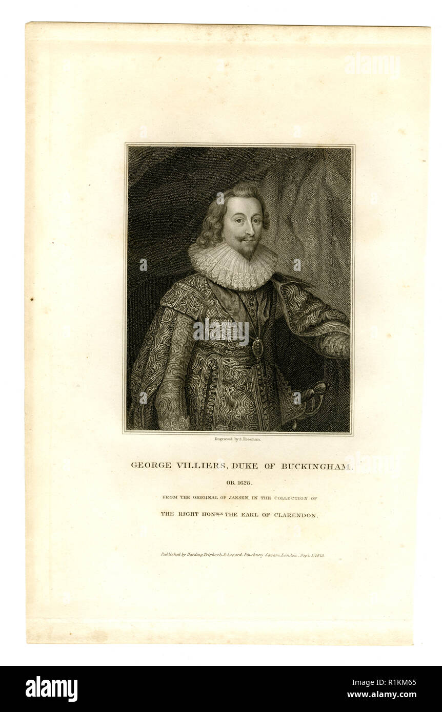 Ritratto incisione di George Villiers duca di Buckingham Foto Stock