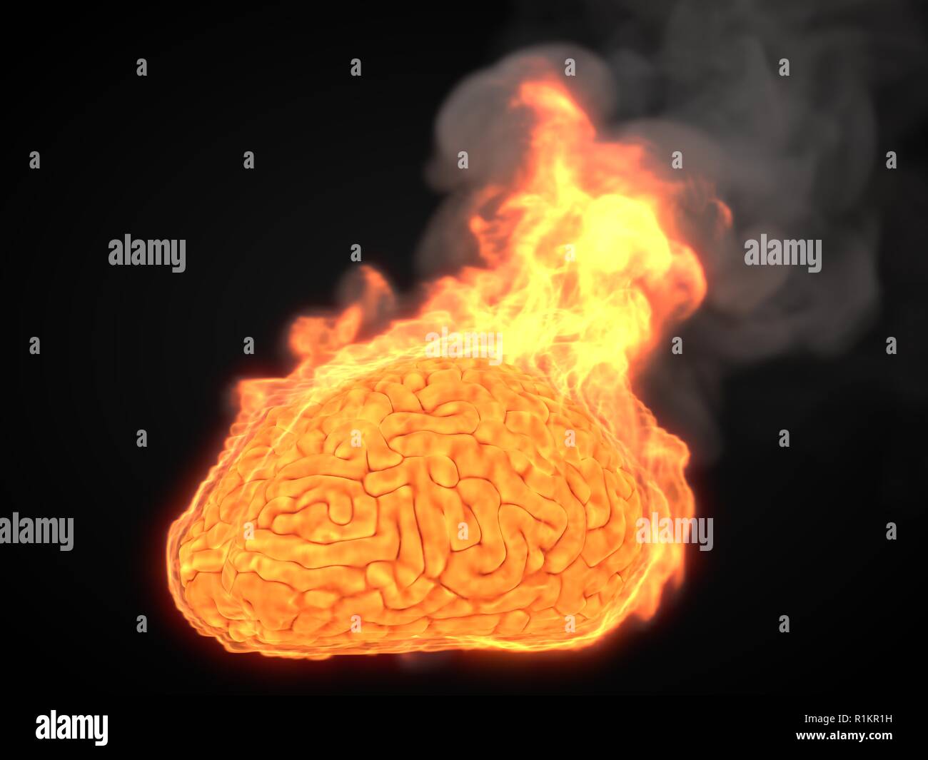 Oltre riscaldato dal pensiero. burning brain. Adatto per emozione, stress, filosofia e psicologia temi. 3d illustrazione Foto Stock